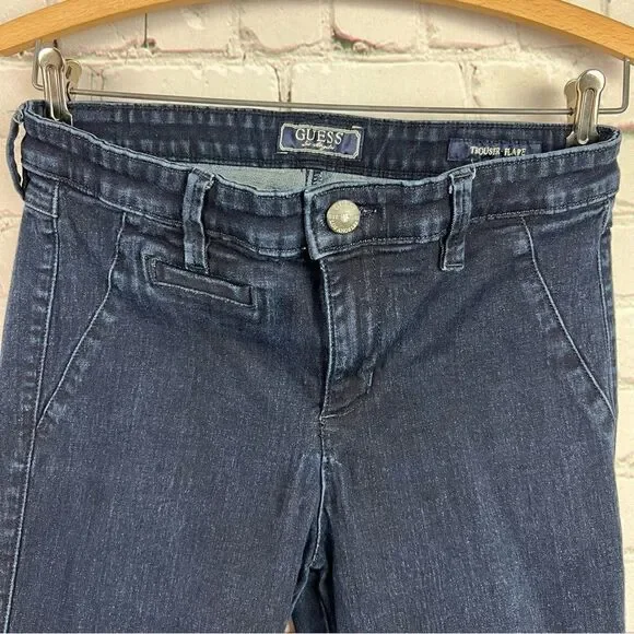 Guess Mid-Rise Flare Trouser Style Dark Wash Denim Jeans 28 - Picture 3 of 11